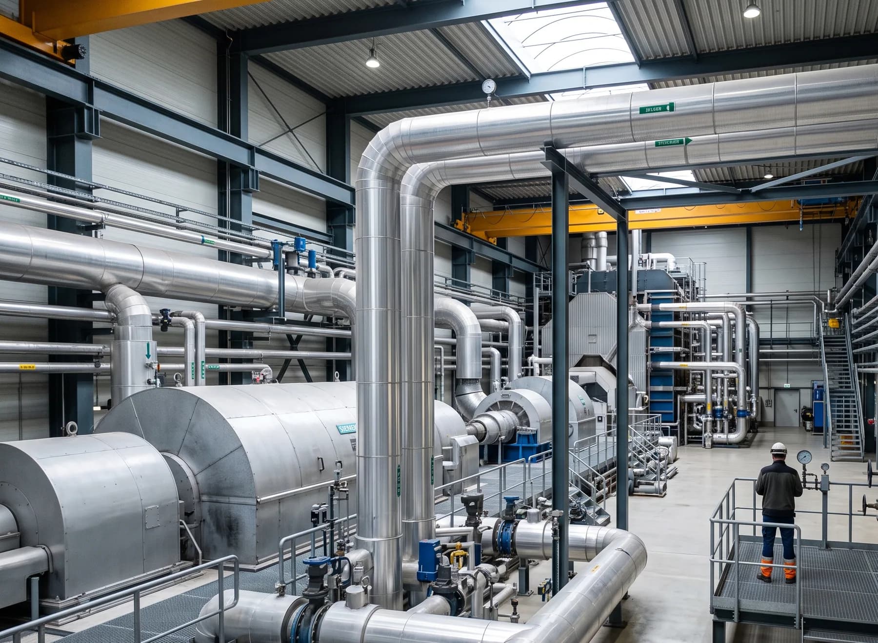 Industrielle Energieversorgungsanlage mit Kraftwerks- und Rohrleitungsinfrastruktur
