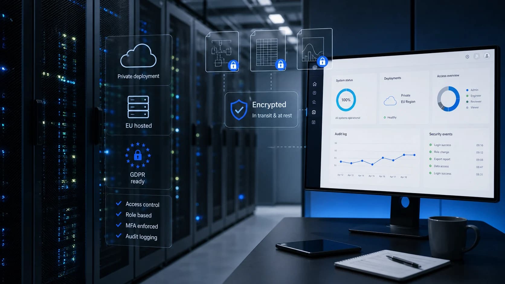 Sicherheitsvisualisierung mit Cloud-Infrastruktur, Zugriffskontrolle und geschützten Engineering-Daten